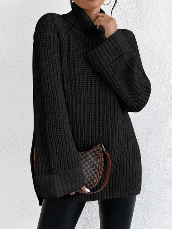 Cozy Side-Slit Turtleneck Sweater