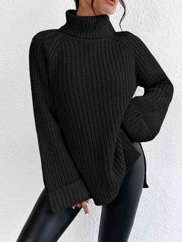 Cozy Side-Slit Turtleneck Sweater