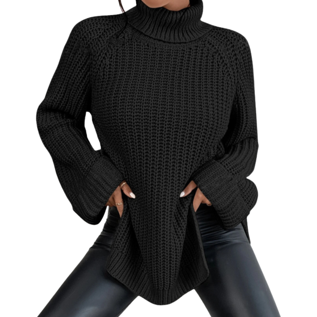 Cozy Side-Slit Turtleneck Sweater