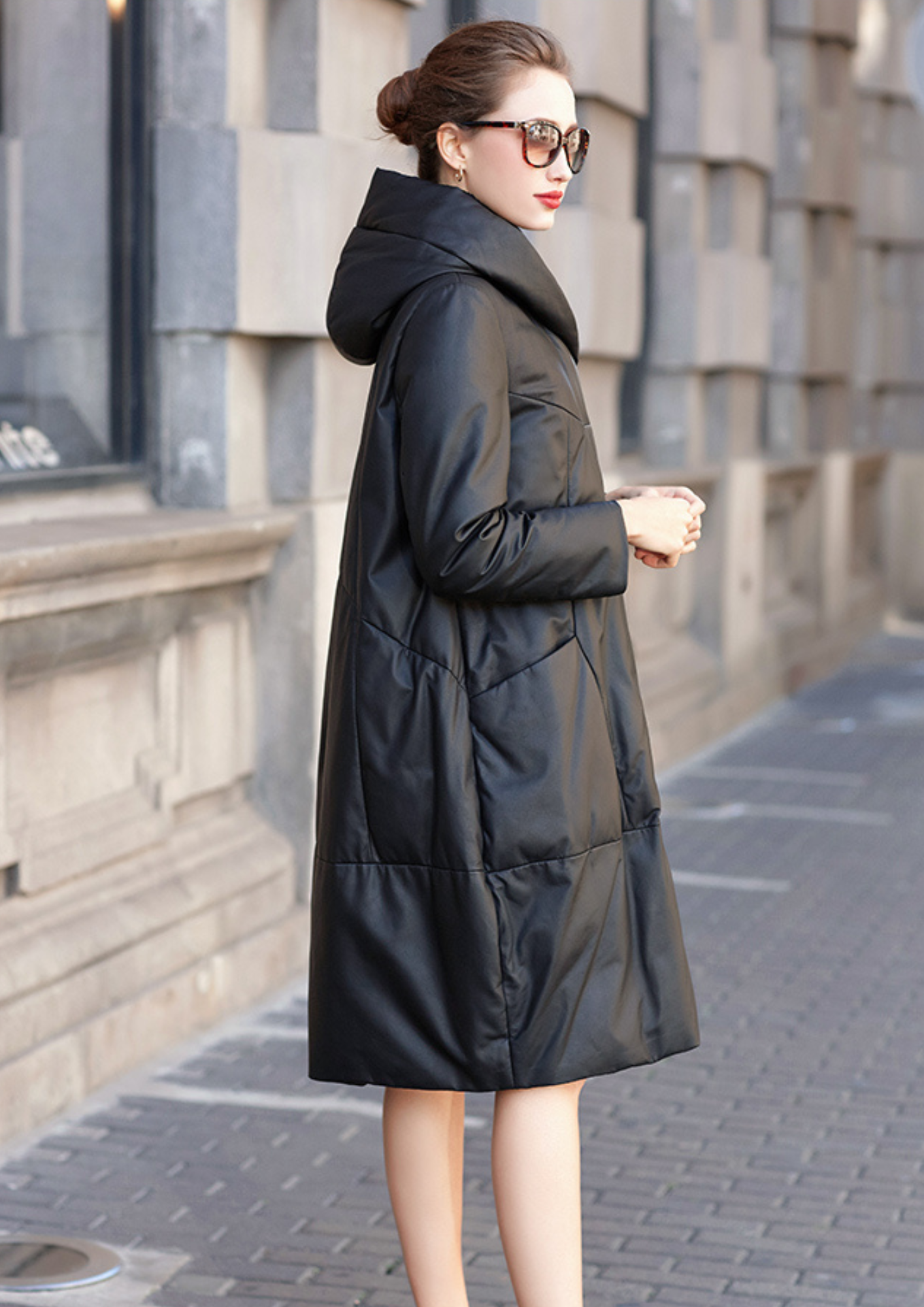 Noir Élite Leather Hooded Coat