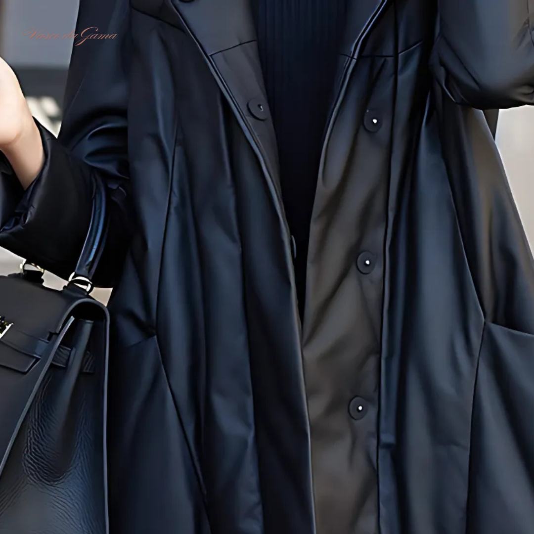 Noir Élite Leather Hooded Coat