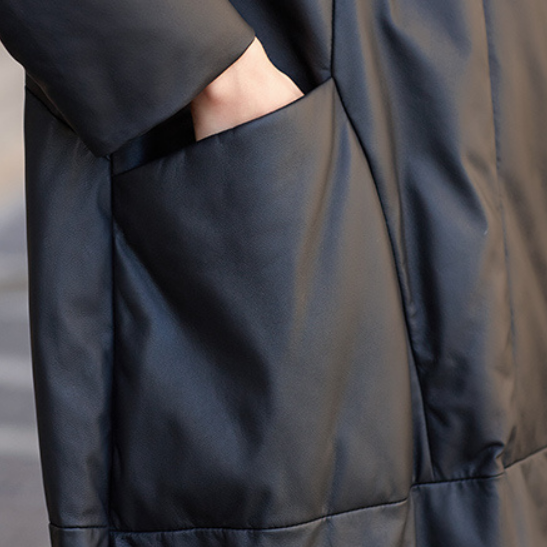 Noir Élite Leather Hooded Coat
