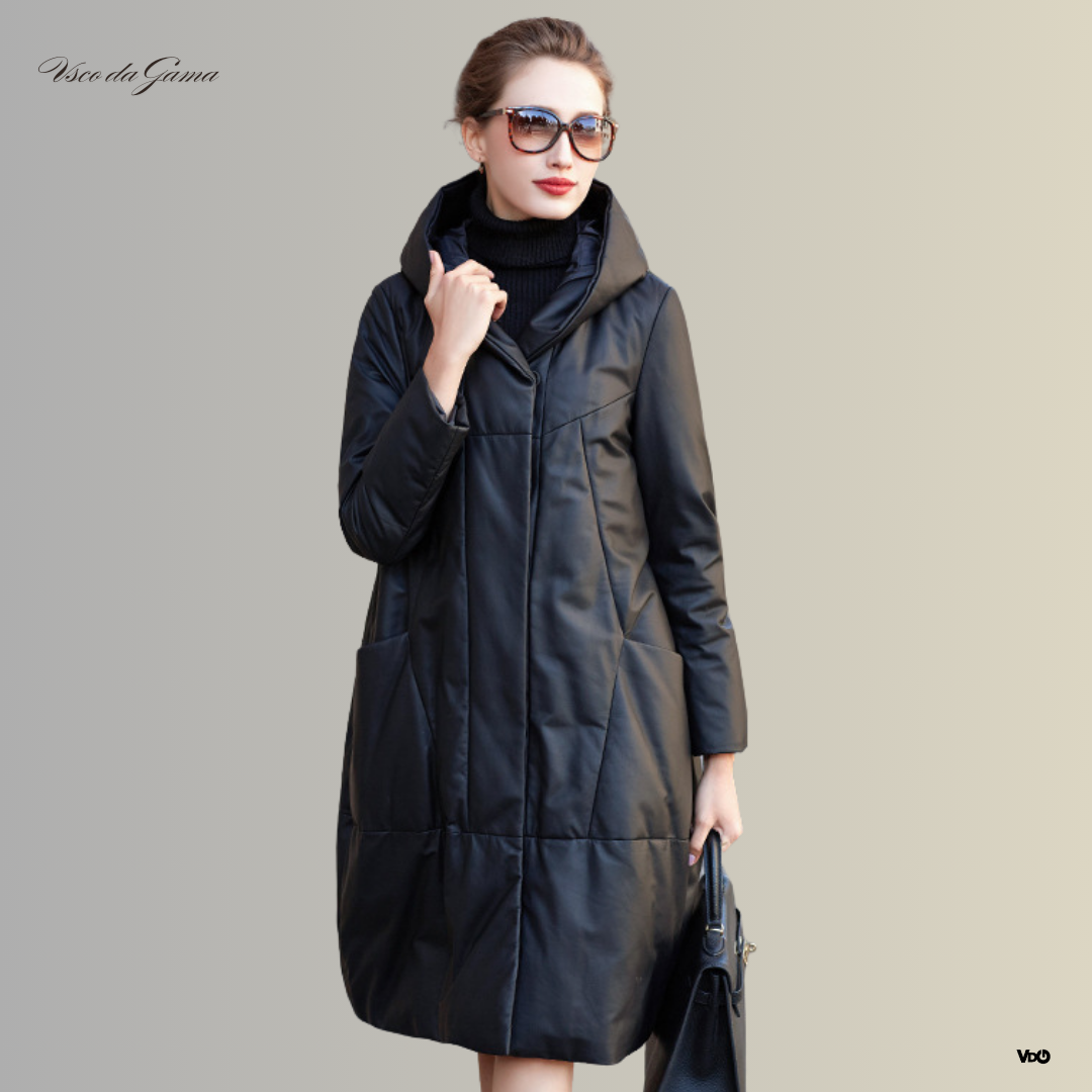 Noir Élite Leather Hooded Coat